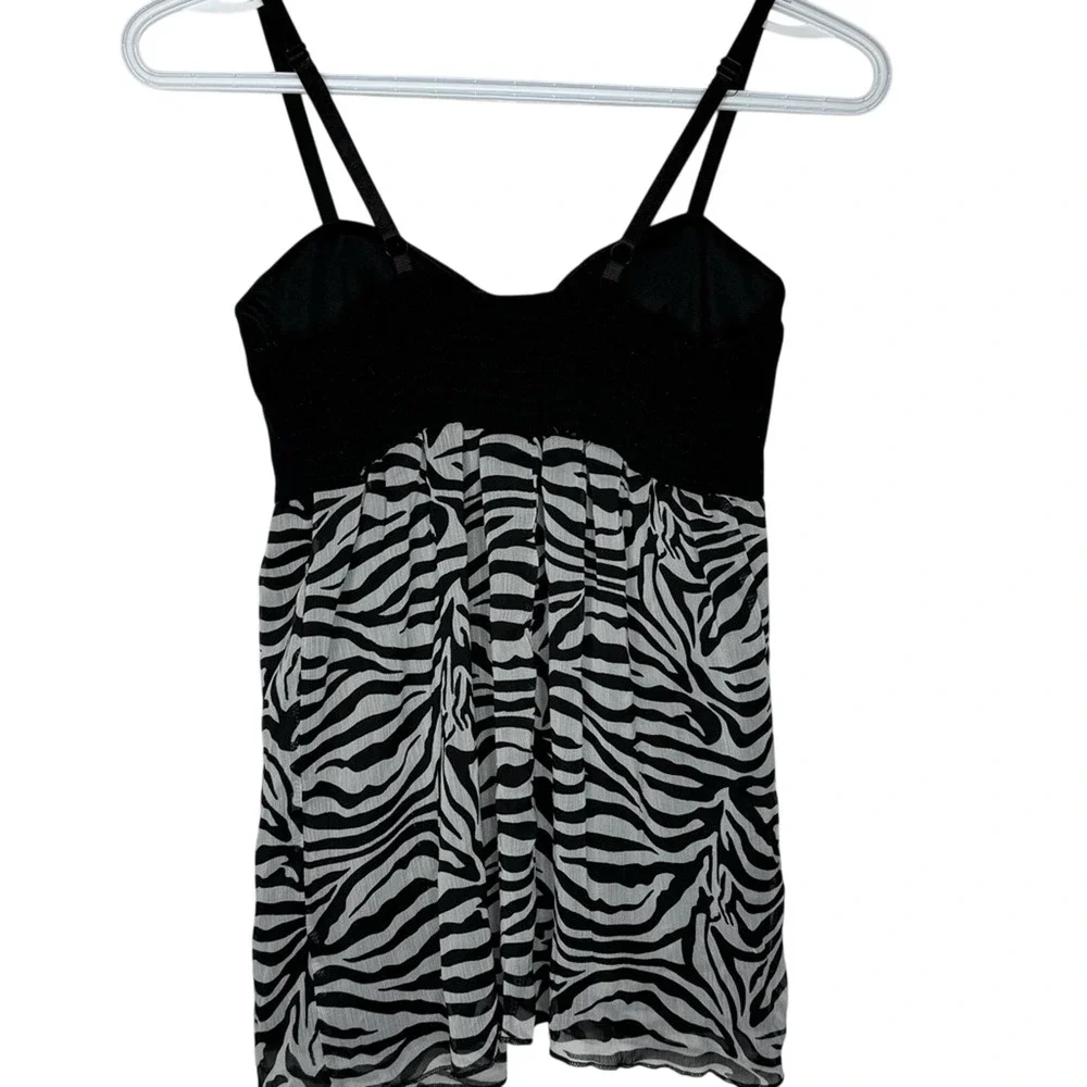 Womens Y2K Babydoll Tank Top 90s Zebra Indie Mob Wife‎ Sheer Edgy Italian Glam